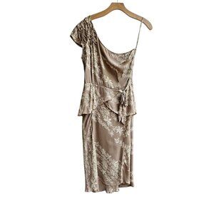 100% Silk Tracy Reese Asymmetrical One-Shoulder Floral Print Silk Dress Size 8
